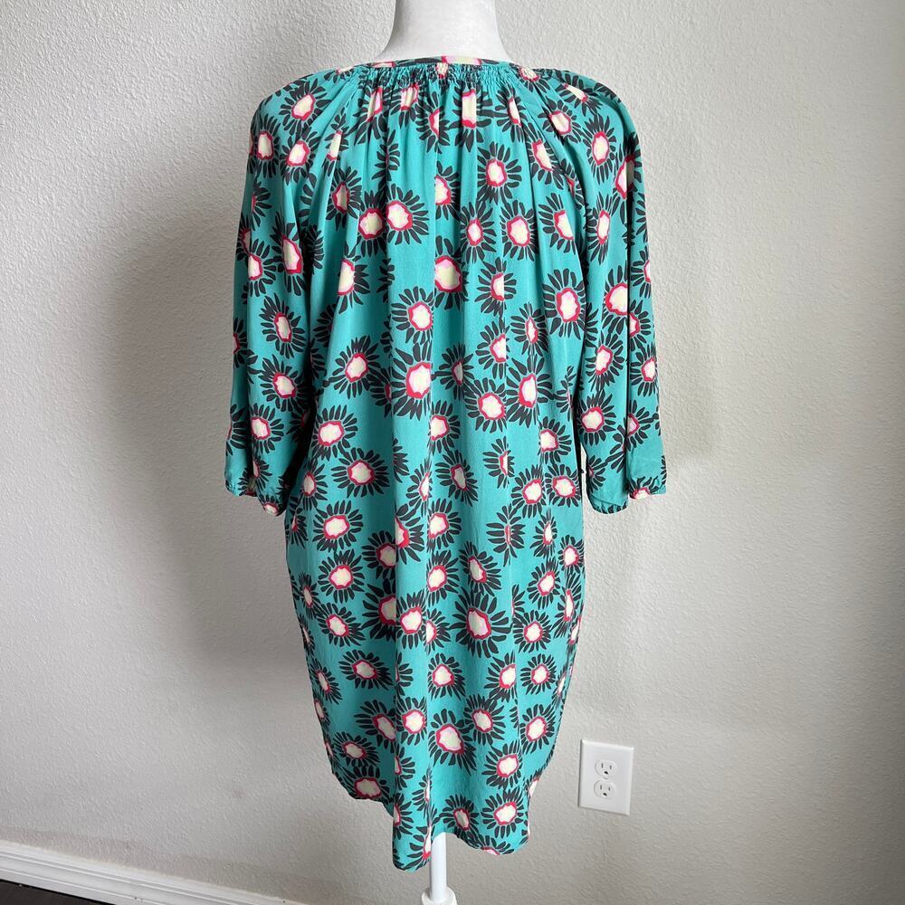 Tucker Silk Belted Shift Dress Women's M Green Print Button Front Modest Chic - Picture 5 of 9